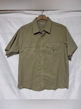 Carhartt Ripstop Utility Work Shirt Khaki Short Sleeve Men's XL